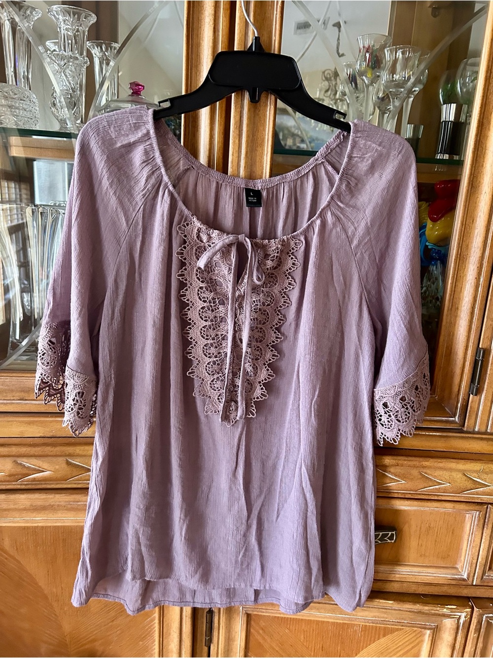 Source Unknown Lavender Lace-Trim Peasant Blouse